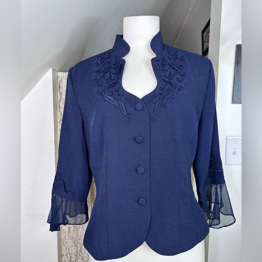 Fancy Blue Dog Show Scallop Neckline Blazer 10